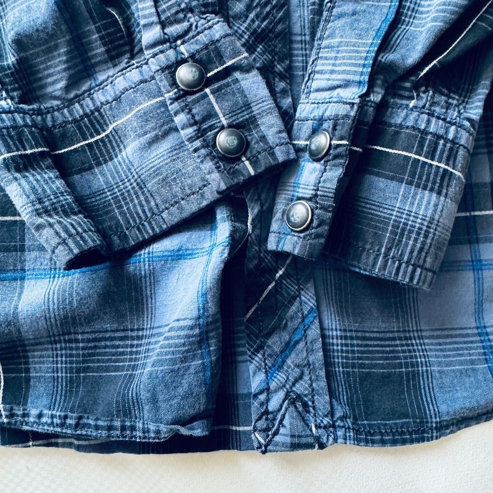 American Eagle Vintage Fit Plaid Pearl Snap Western Shirt Men's Size Medium Blue - Picture 8 of 9